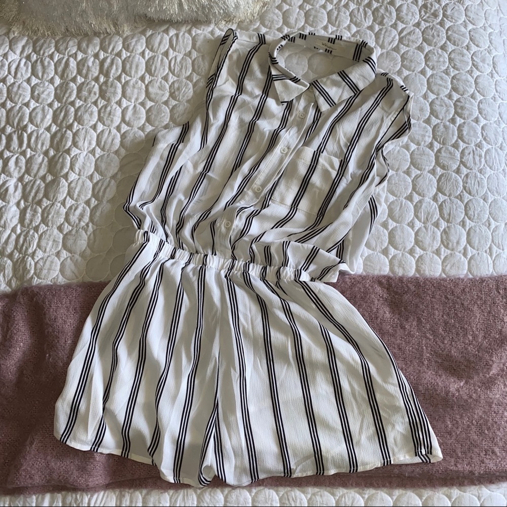 White romper with black stripes - open back
